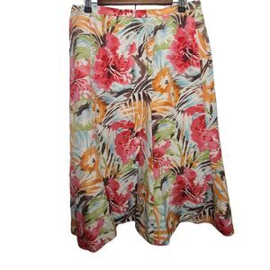 Talbots Vintage Woman Plus Petites SZ 14W Skirt 55% Silk 45% Linen Floral Print